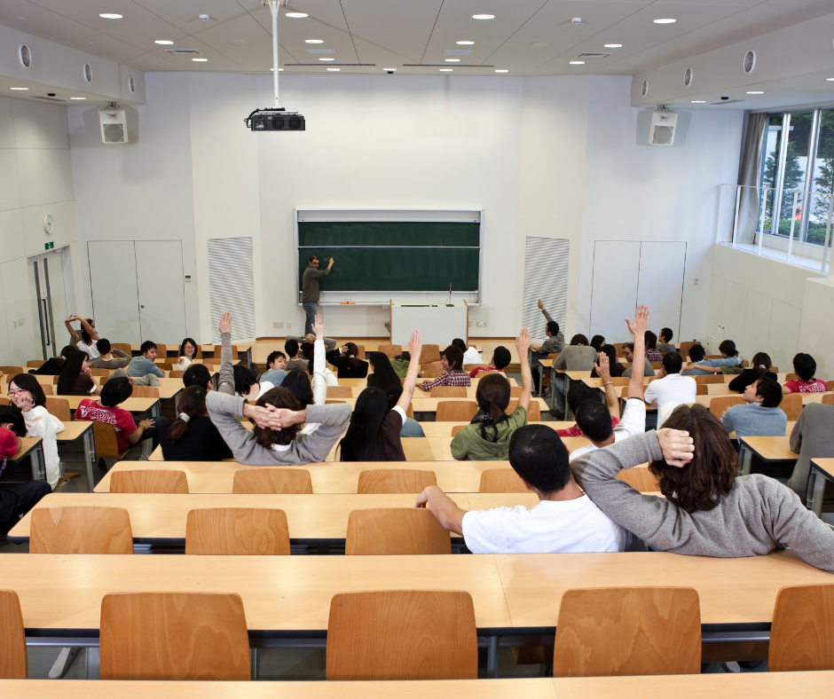 A lecture hall filled with students